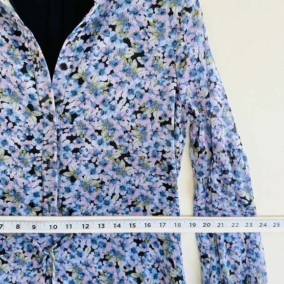 Vici Floral Mini Dress XS Blue Pink Casual Cottagecore Shirt Dress Summer Boho - Picture 5 of 12